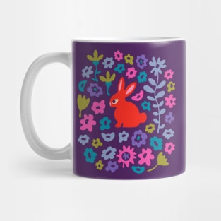 BUNNY RABBIT Cute Baby Animal with Flowers in Bright Red - Kids Easter Spring and 2023 Year of the Rabbit - UnBlink Studio by Jackie Tahara Mug